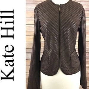 Vegan Faux Leather/Suede Brown Zip Jacket